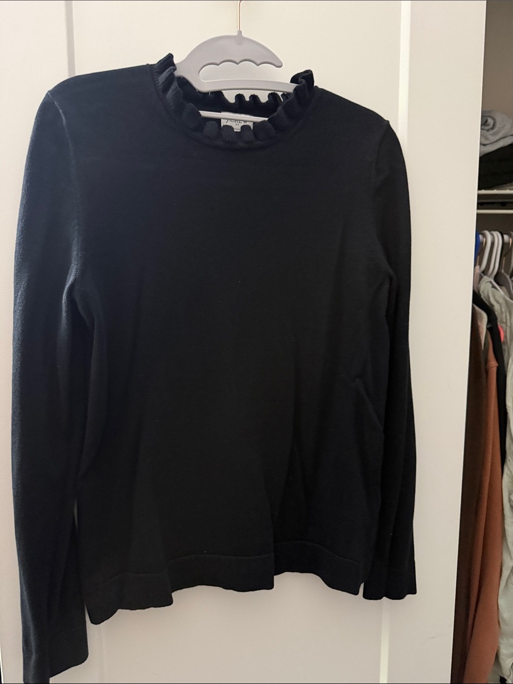 J. Crew Black Ruffle Trim Turtleneck Sweater